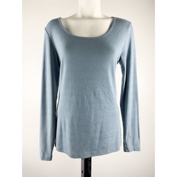 PERUVIAN CONNECTION Layering Tee Soft Large Cozy-long sleeve Delphinium - Picture 1 of 5
